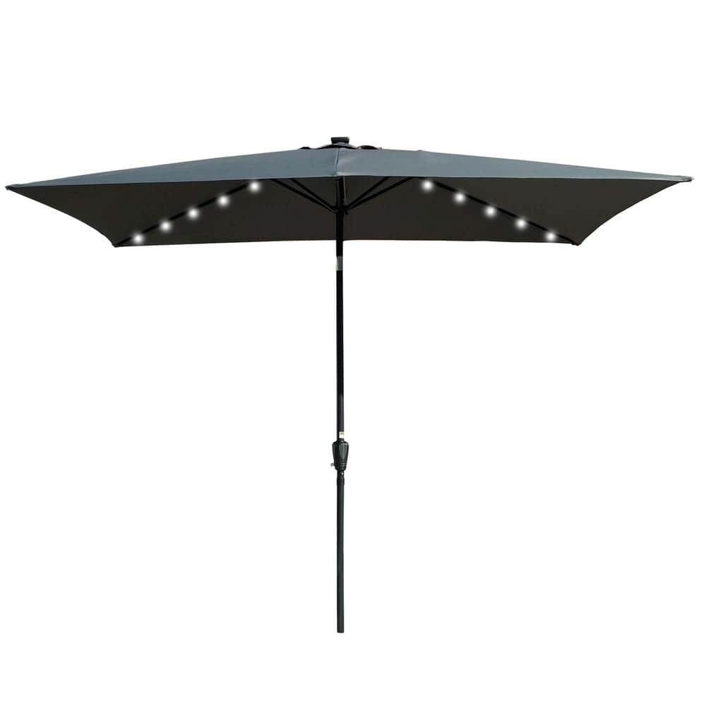 10 ft. x 6.5 ft. Rectangle Solar LED Outdoor Patio Market Table Umbrella with Push Button Tilt and Crank in Black