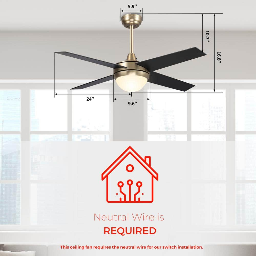 SMAAIR 48" Gold Ceiling Fan with Light and Wall Control for Smart Home