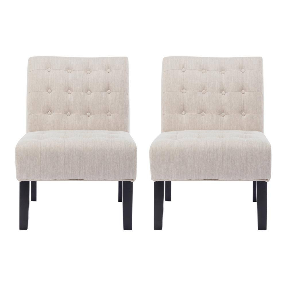 Noble House Loverin Fabric Tufted Slipper Chairs, Set of 2, Beige and Matte Black