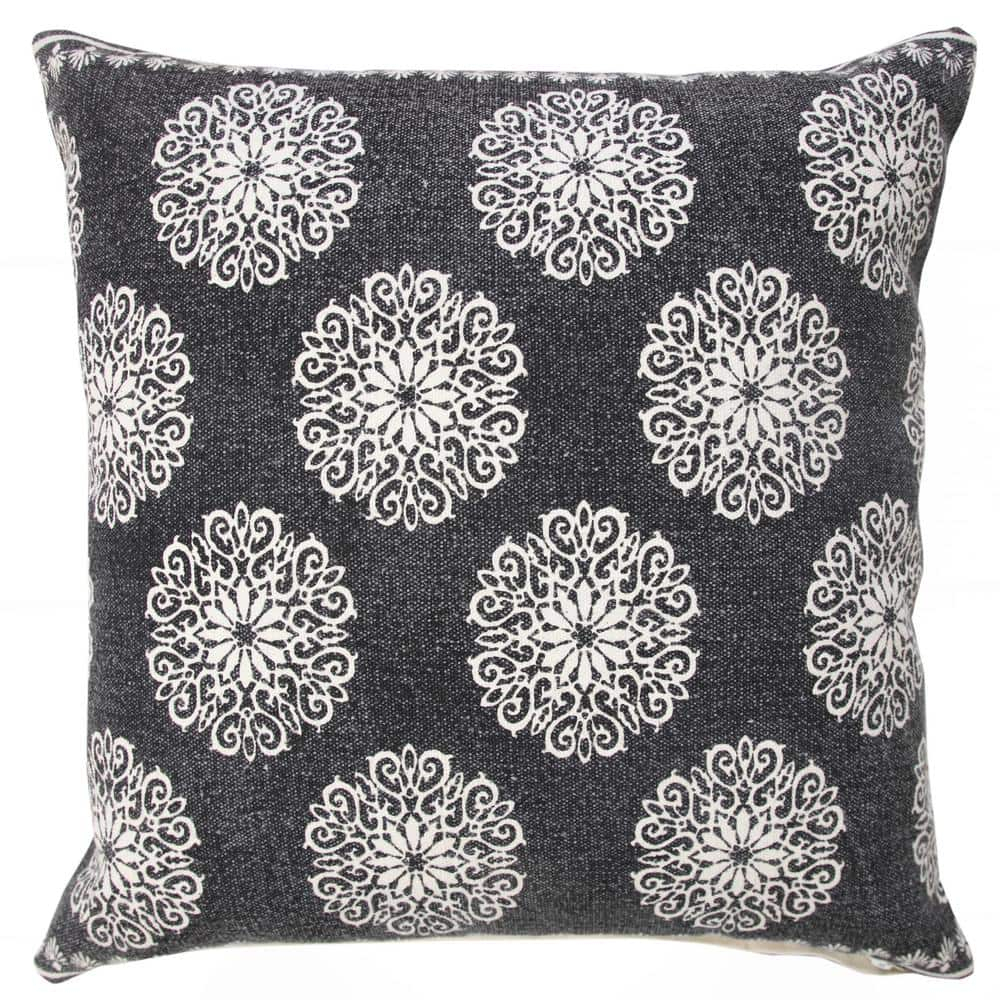 Ox Bay 20" x 20" Traditional, Bohemian, Vintage, Cottage Black, White, Multi-color Floral Cotton Throw Pillow , Zip Closure