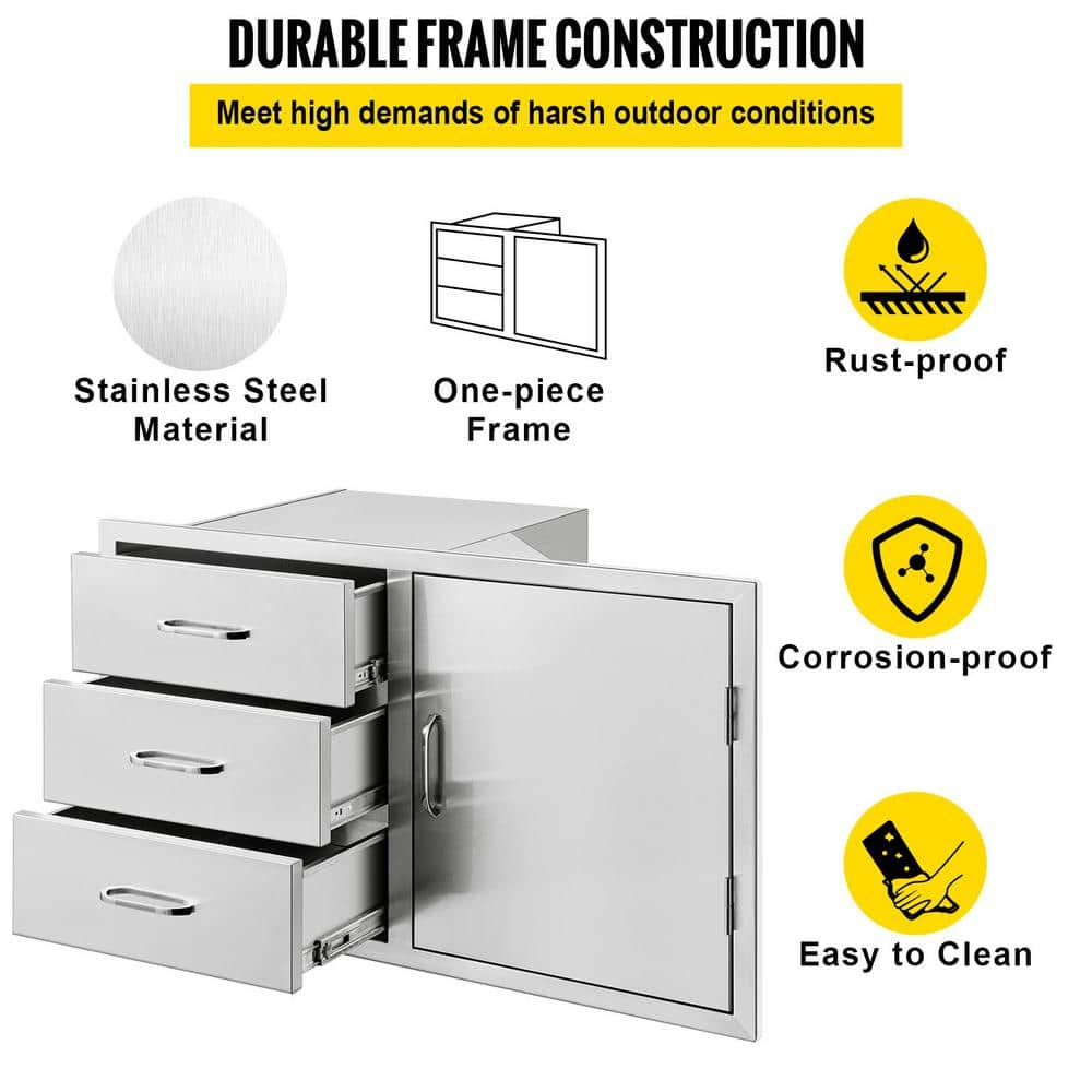 Outdoor Kitchen Drawers Stainless Steel BBQ Access Drawers with Handle 38.1 in. W x 22.6 in. H x 20.8 in. D