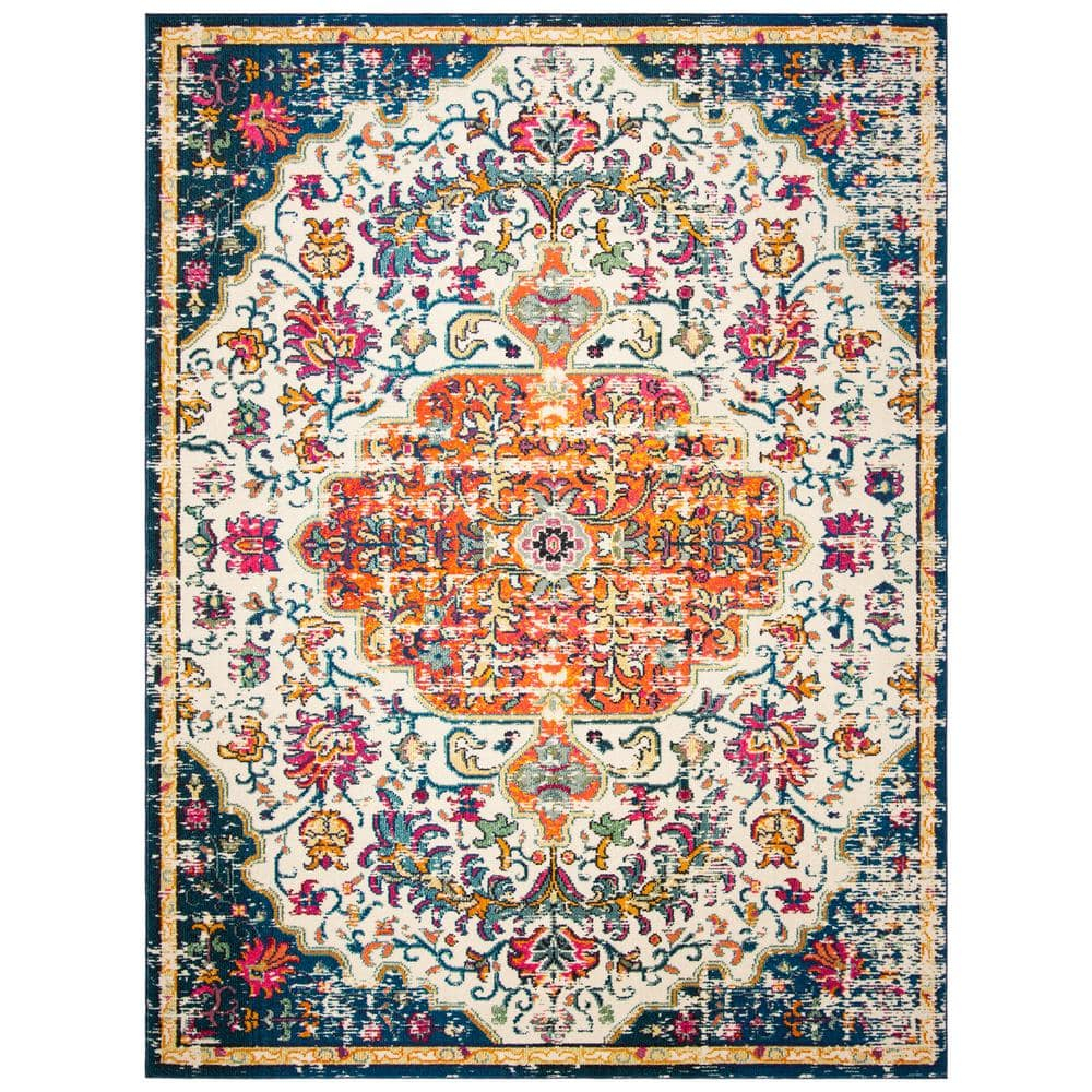 SAFAVIEH Madison Joandra Vintage Floral Area Rug, Ivory/Orange, 10' x 14'