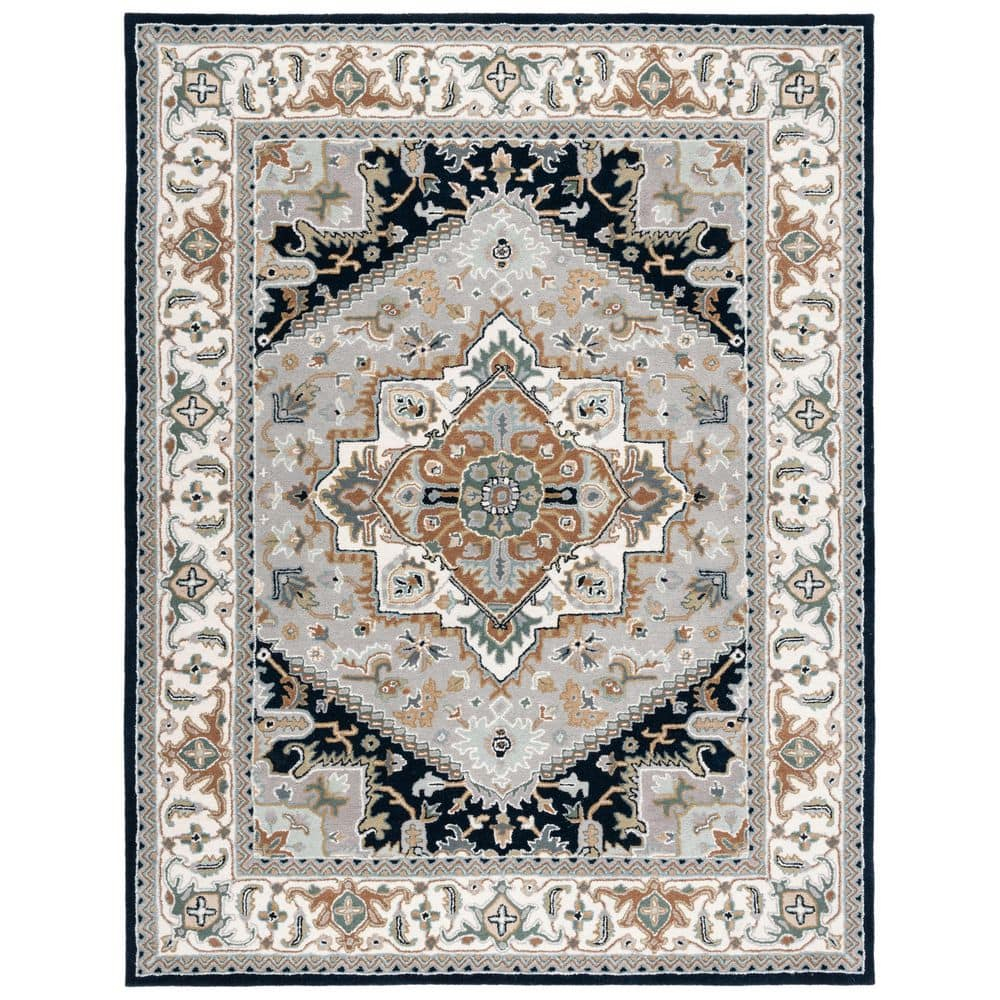 SAFAVIEH Heritage York Oriental Wool Area Rug, Grey/Navy, 10' x 14'