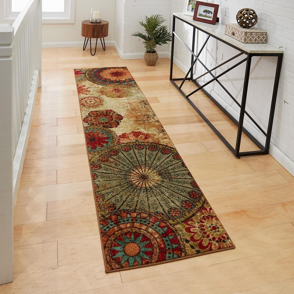 Caravan Red and Orange Synthetic Medallion Runner Rug