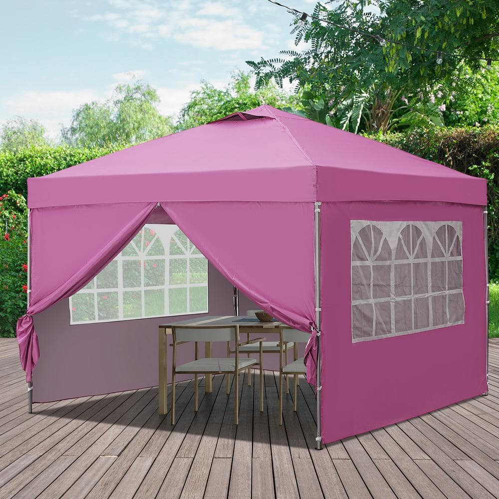 10 ft. x 10 ft. Pink Patio Canopy Tent Pop Up Gazebo with Sidewallls