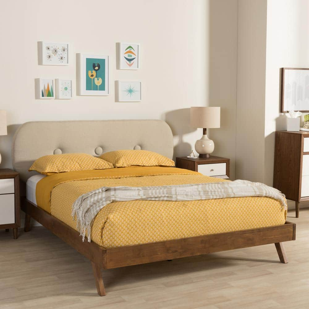 Elegant Walnut Queen Bed with Tufted Upholstered Headboard