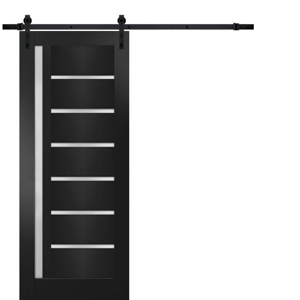 Matte Black 32" x 96" Barn Door with Frosted Glass