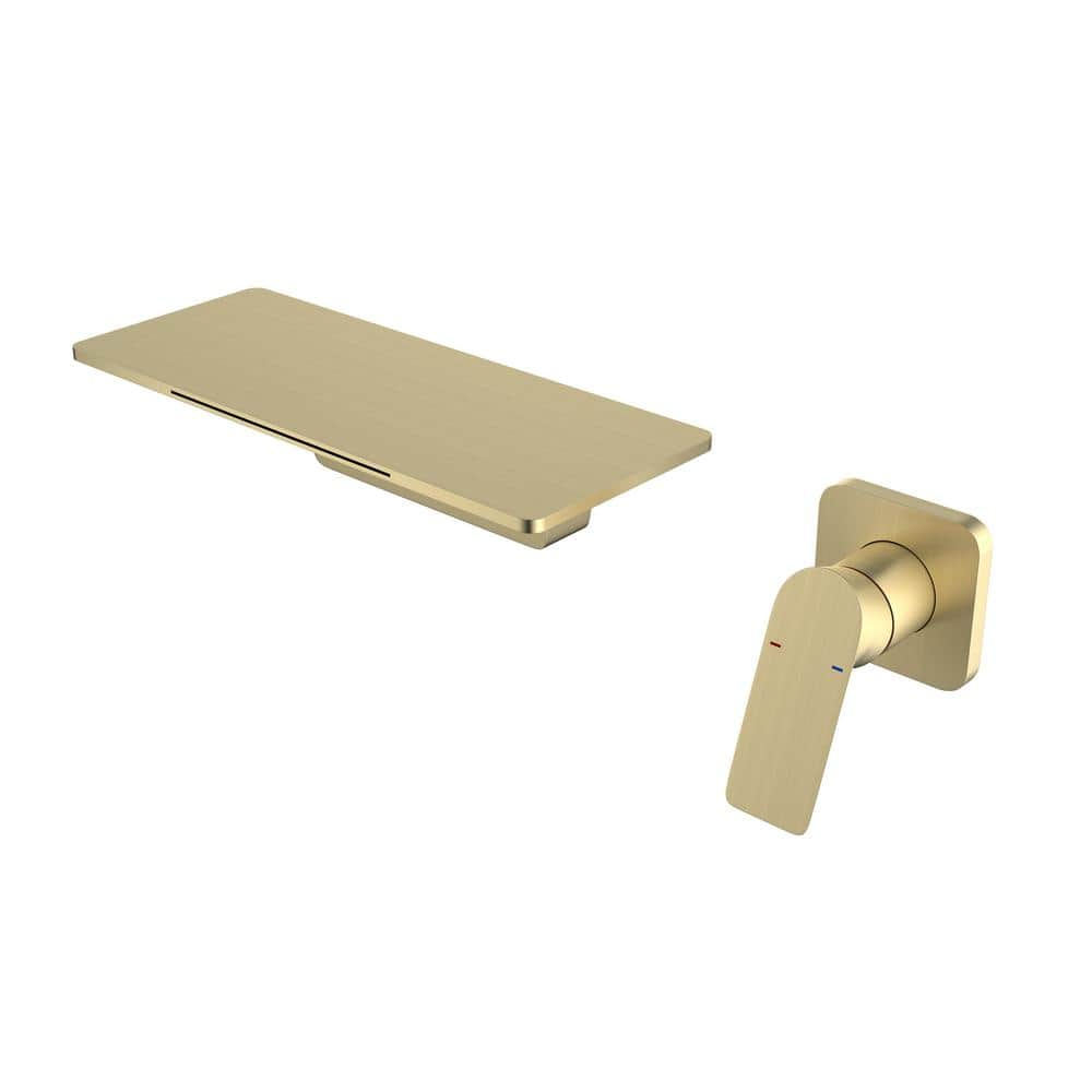 Bathroom Faucet Waterfall Bathroom Sink Faucet Brushed Gold Brass Basin Mixer Tap Single Handle Basin Tap Wall Mounted Lavatory Faucet with Cold and Hot Water