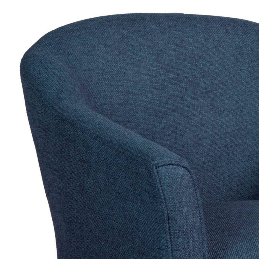 Fabric Upholstered Wooden Accent Chair with Curved Back in Blue and Brown