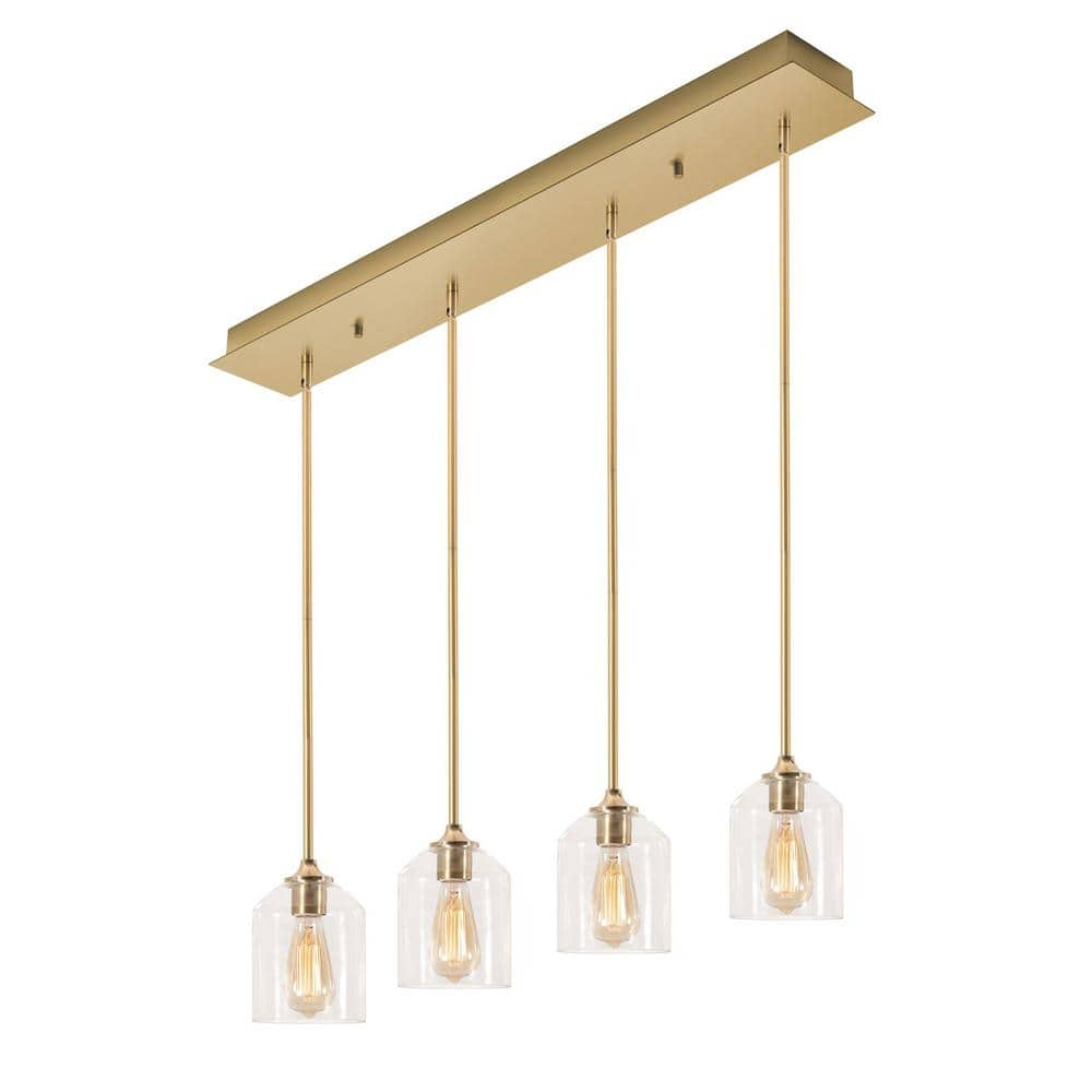 William 36" Satin Nickel and Brass 4-Light Linear Pendant