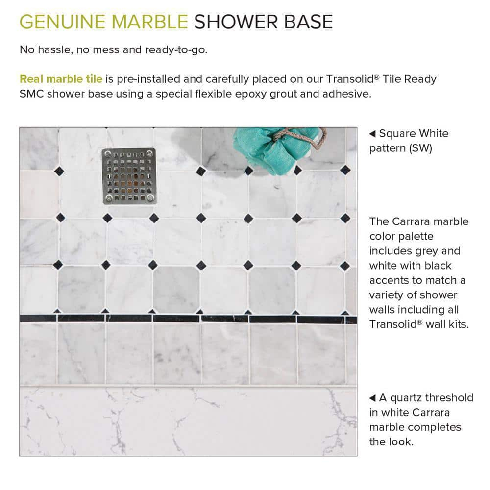 White Marble Pre-Tiled 60" x 36" Shower Base with Right-Hand Drain