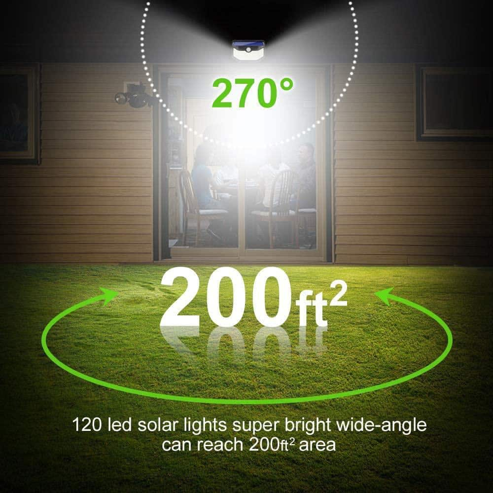 120 LEDs Motion Sensor Lights, 270° Wide Solar Wall Lights, IP65 Waterproof Spot Lights with 3 Lighting Modes (2-Pack)