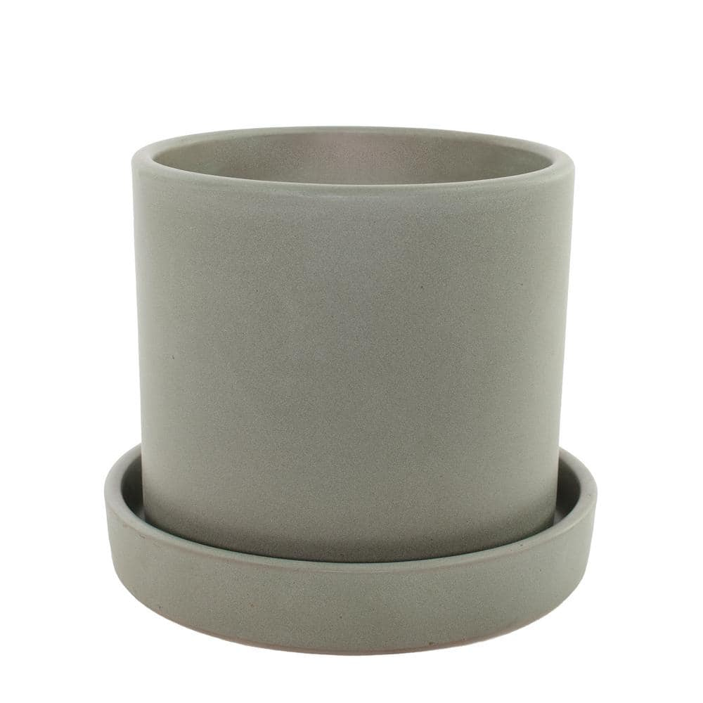 7 in. Semi Matte Stone Hyde Container made from Natural Fibers with Saucer - 1 Piece