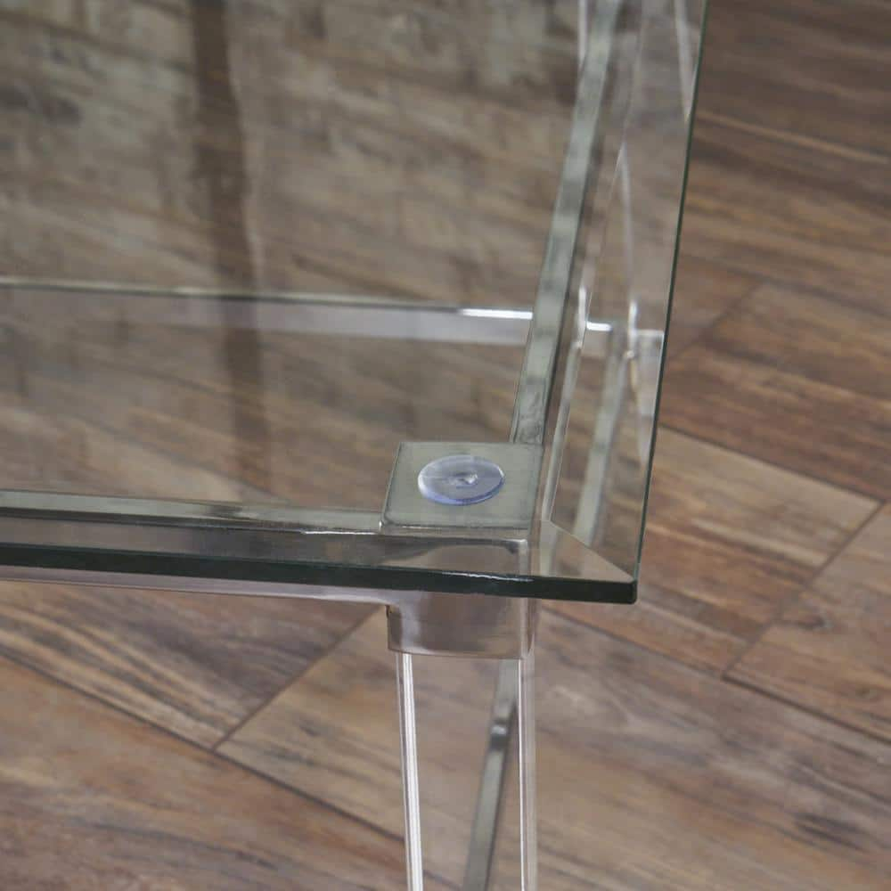 Noble House Liat Modern Tempered Glass Rectangular Coffee Table with Acrylic and Iron Accents