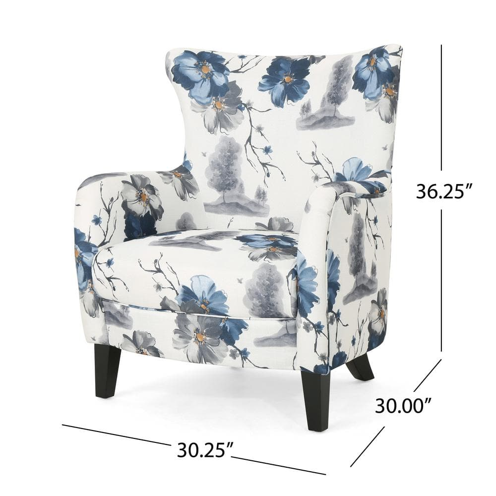 Arabella Dark Brown Floral Velvet Wood Club Accent Chair