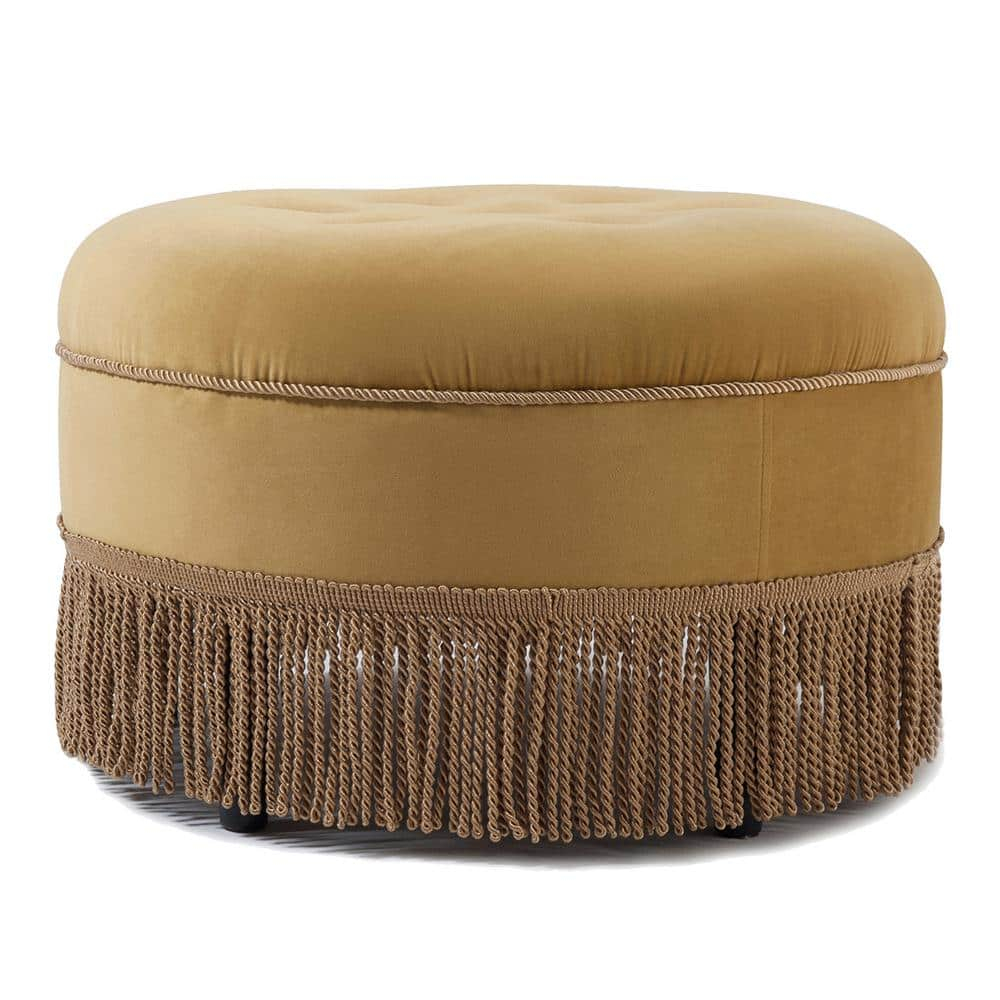 Yolanda Tufted Decorative Round Ottoman Gold Velvet