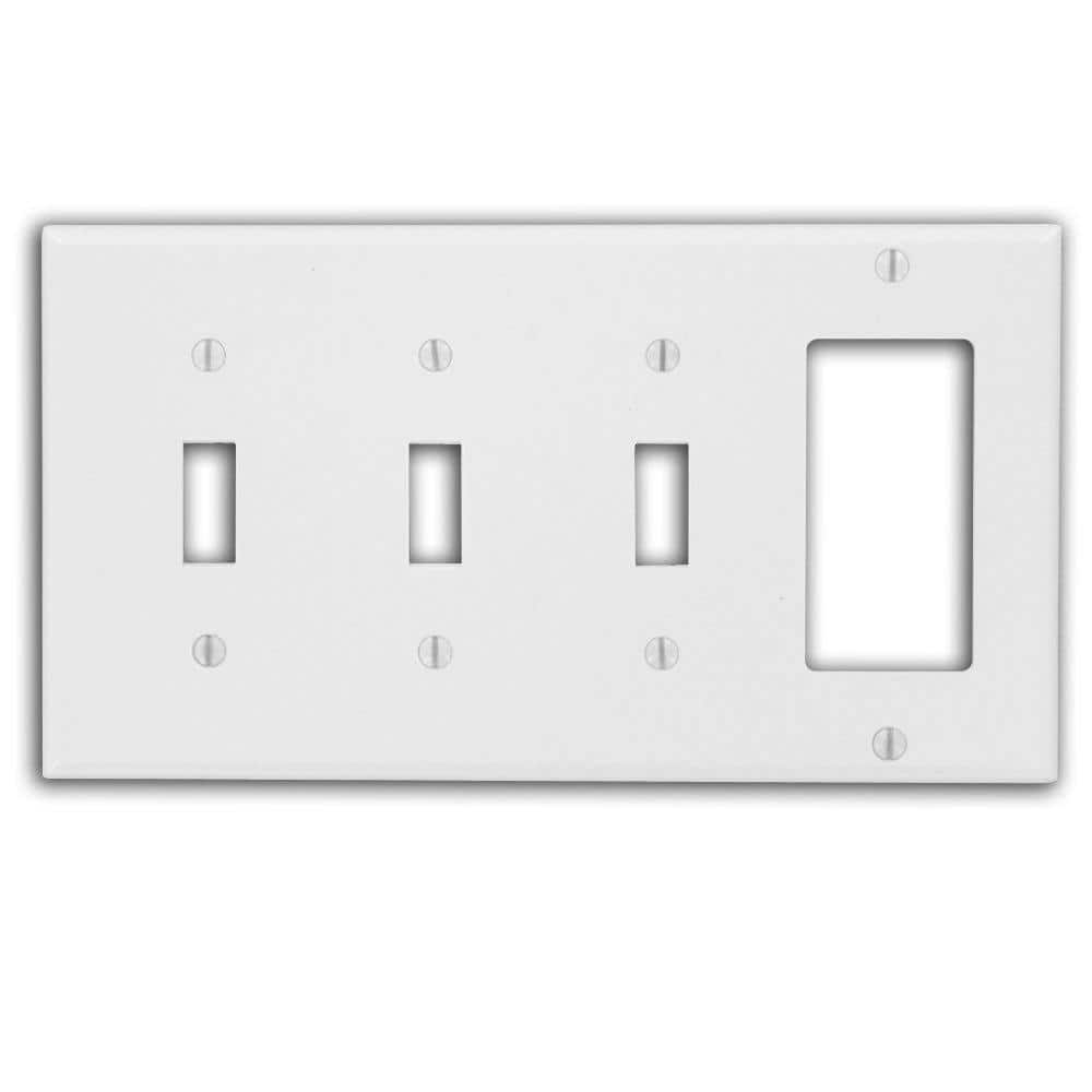 Leviton P326-W Wallplate 4-Gang 3-Toggle 1-Decora Standard Size Plastic - White