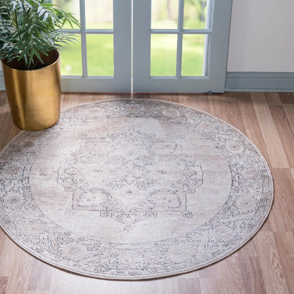 Portland Canby Ivory/Beige 5 ft. x 5 ft. Round Area Rug