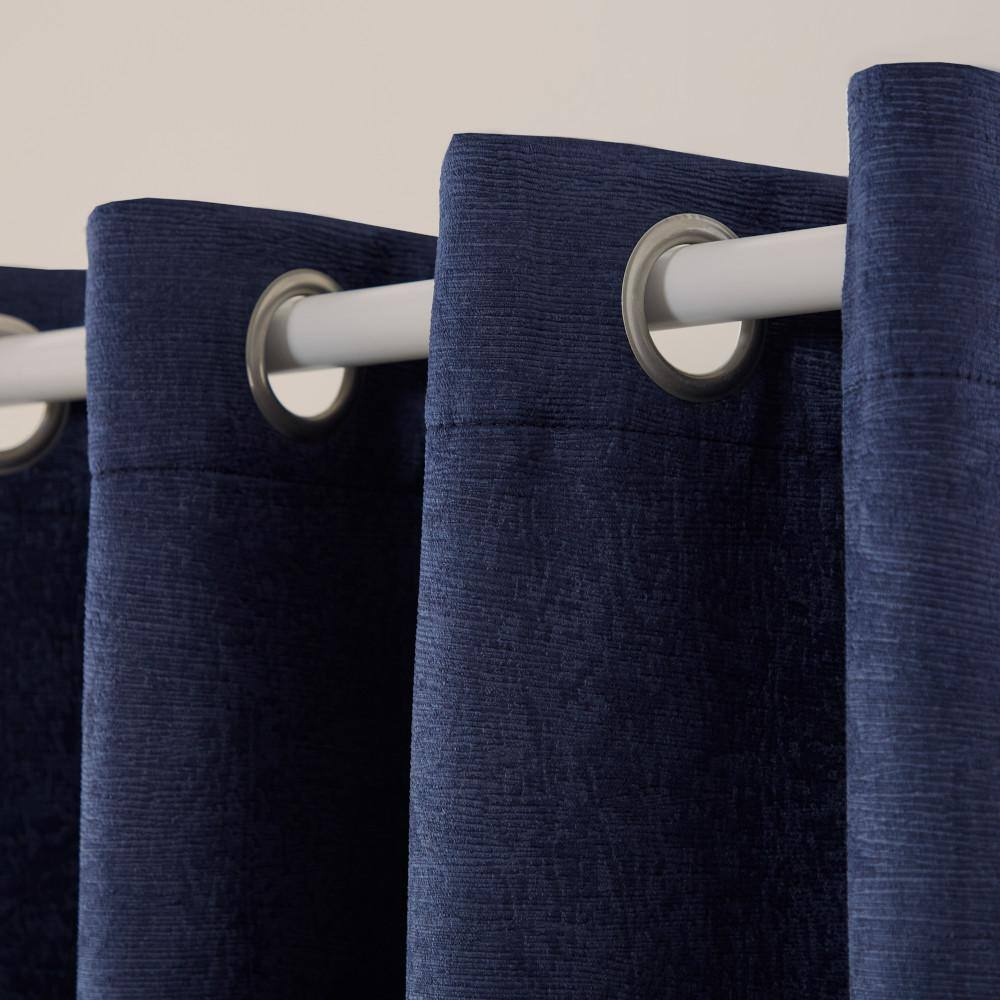 TOWN & COUNTRY EVERYDAY Lustre Solid Heavyweight Textured Sateen Indoor Curtains, Room Darkening Opacity, Grommet Top, Energy Efficient, 2-Pack Set, 52"x96", Navy