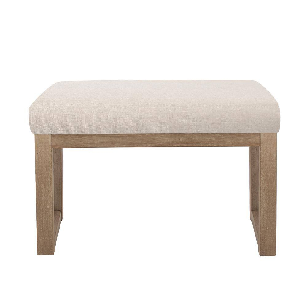 CangLong 27 Inch Wide Ottoman Bench, Rectangle Footstool with Linen Look Fabric and Wood Leg for Entryway, Bedroom & Living Room, Beige