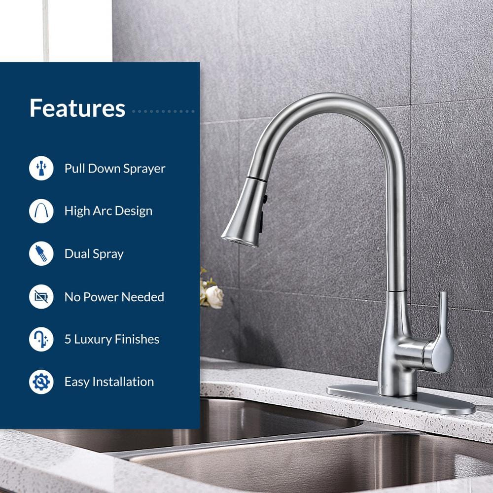 Brushed Nickel Single-Handle Pull-Down Kitchen Faucet with Touchless Activation