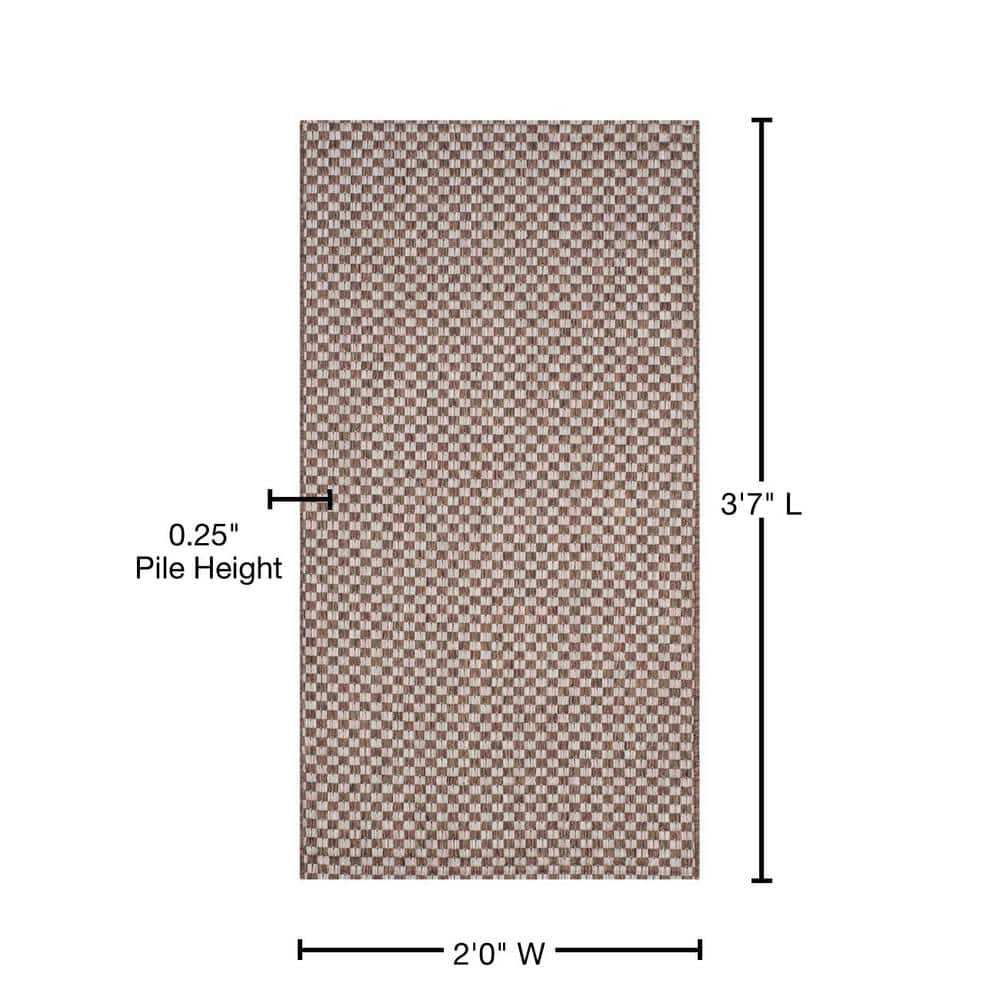 SAFAVIEH Courtyard Blair Checkered Indoor/Outdoor Area Rug, Light Brown/Light Grey, 2' x 3'7"