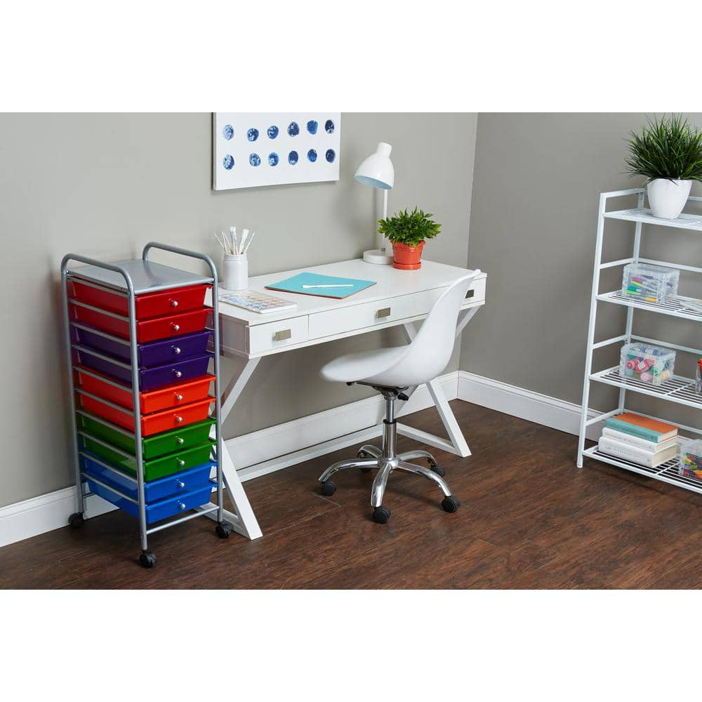 Multicolor 10-Drawer Organizer Trolley with Silver Frame