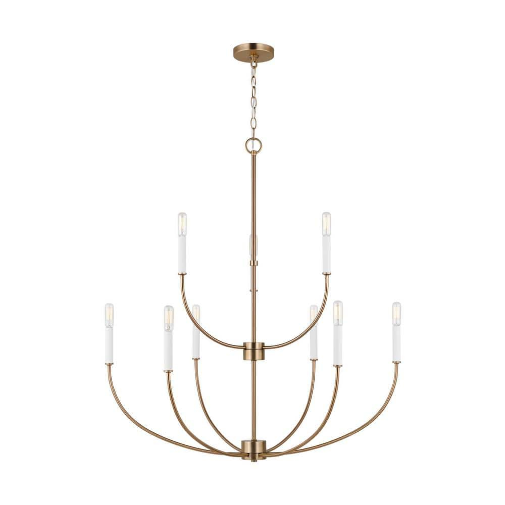 Elegant Satin Brass 9-Light Incandescent Chandelier with Clear Accents