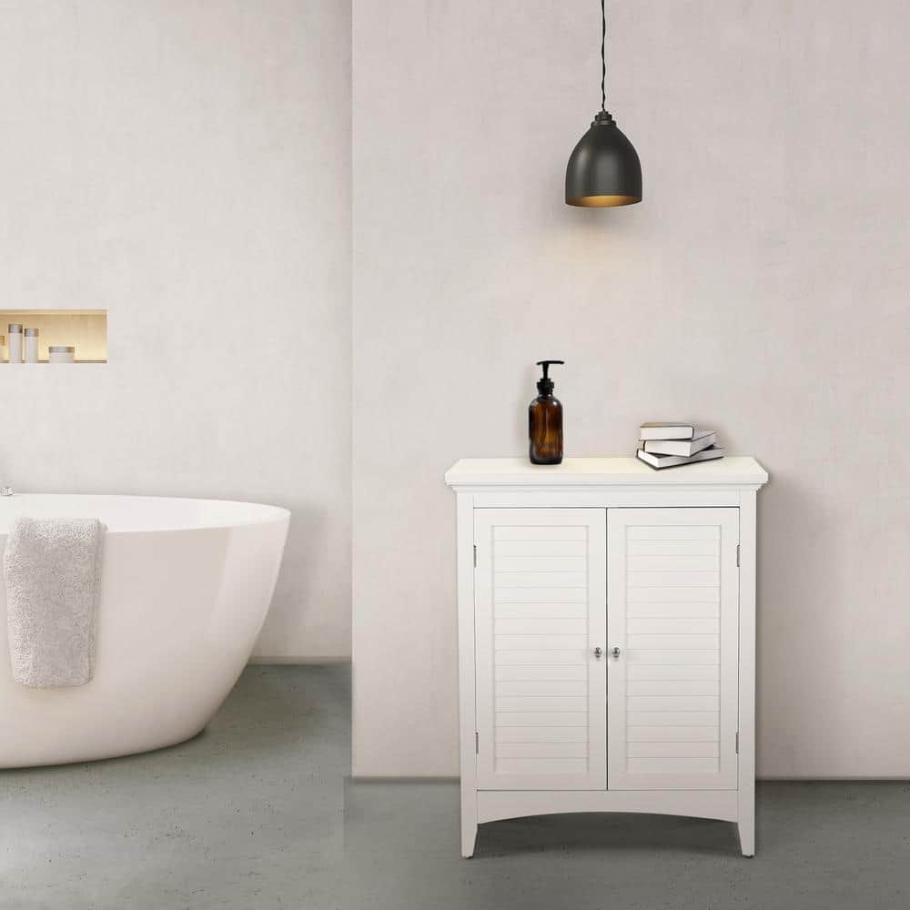 White Engineered Wood Bathroom Floor Cabinet with Adjustable Shelving