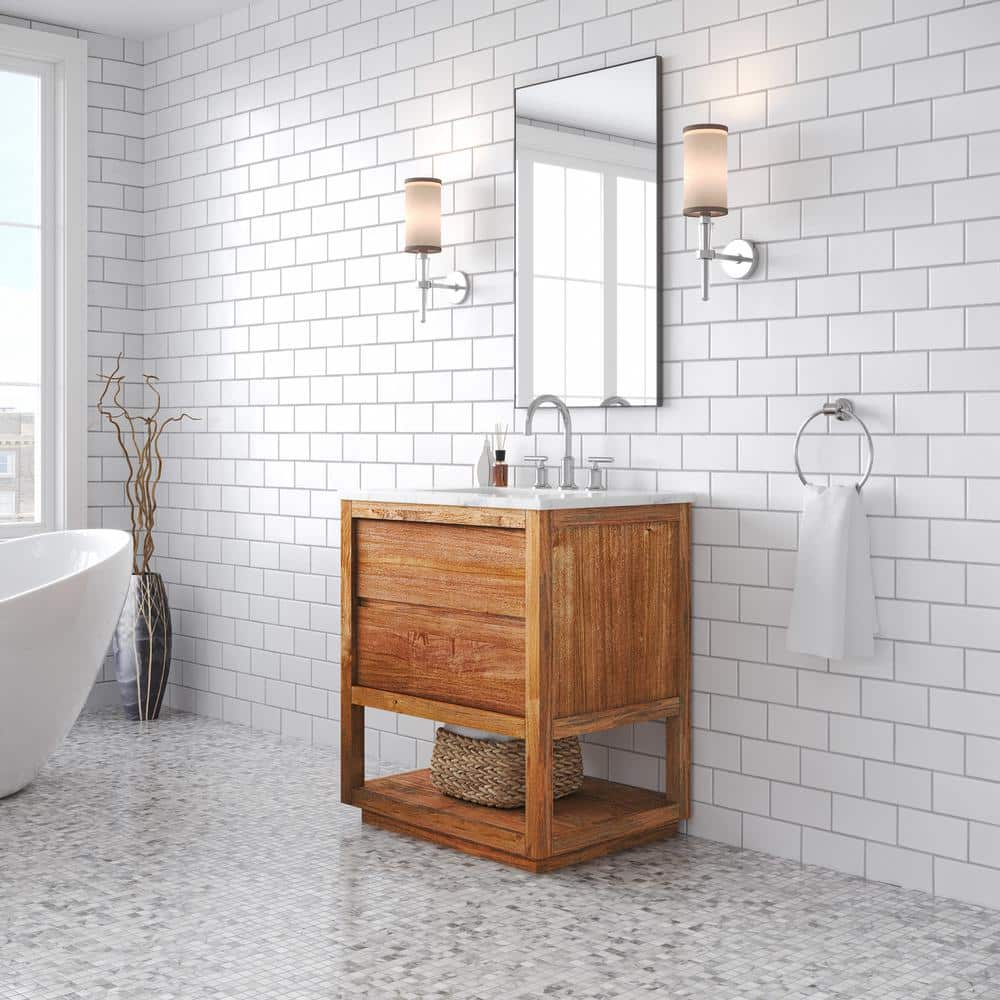 Oakman 30" Mango Wood Single Sink Vanity with Carrara Marble Top