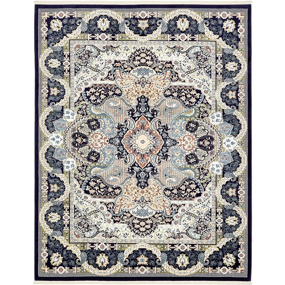 Narenj Collection Area Rug - Glasgow (7 ft. 10 in. x 10 ft. Rectangle Navy Blue/Blue)