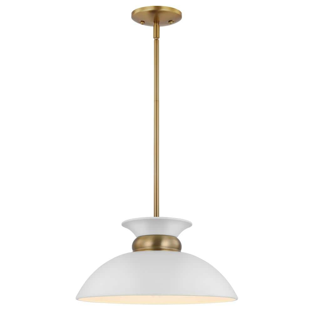 Perkins Matte White & Burnished Brass 15" Modern Bowl Pendant