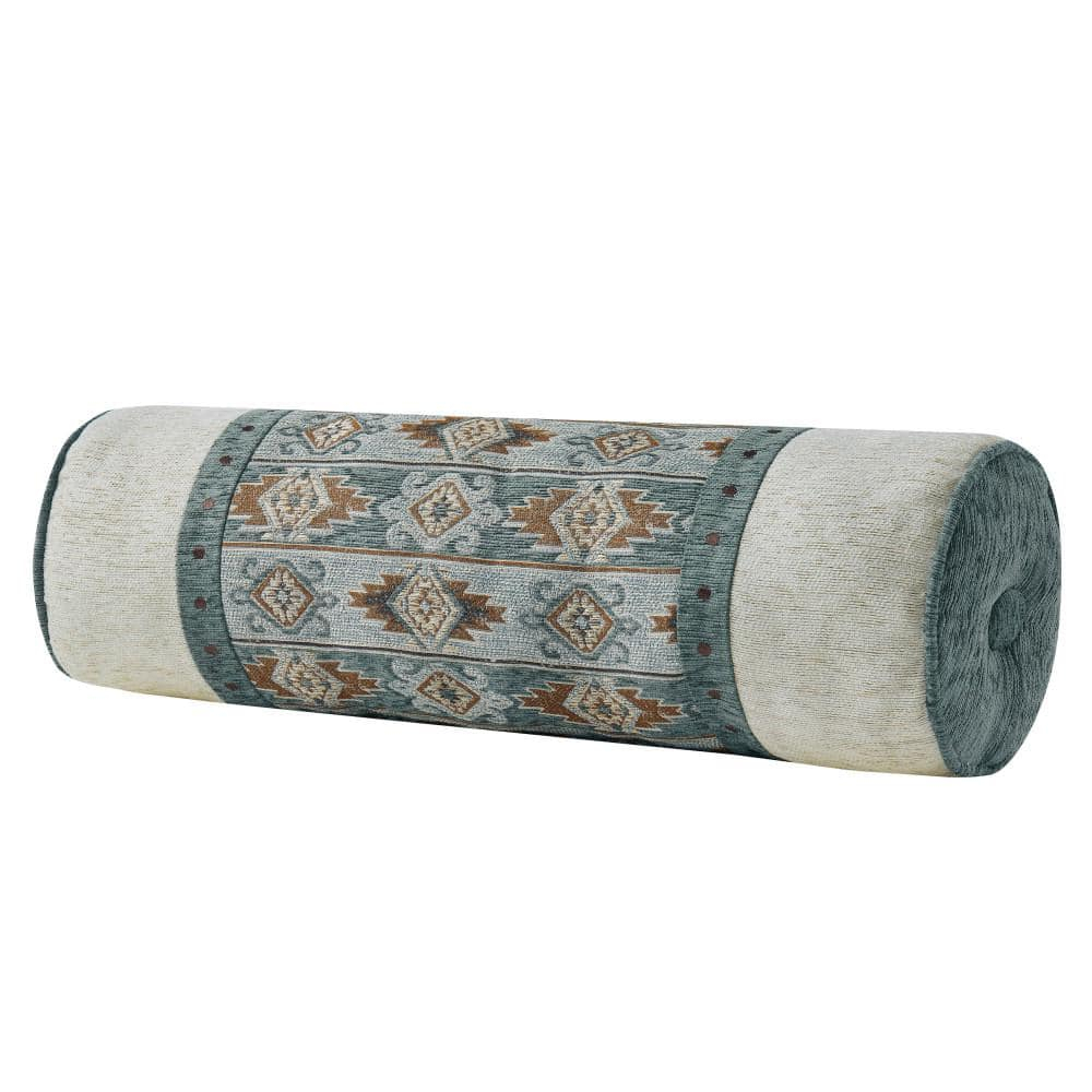Southwest Turquoise Embroidered Polyester Neckroll Pillow