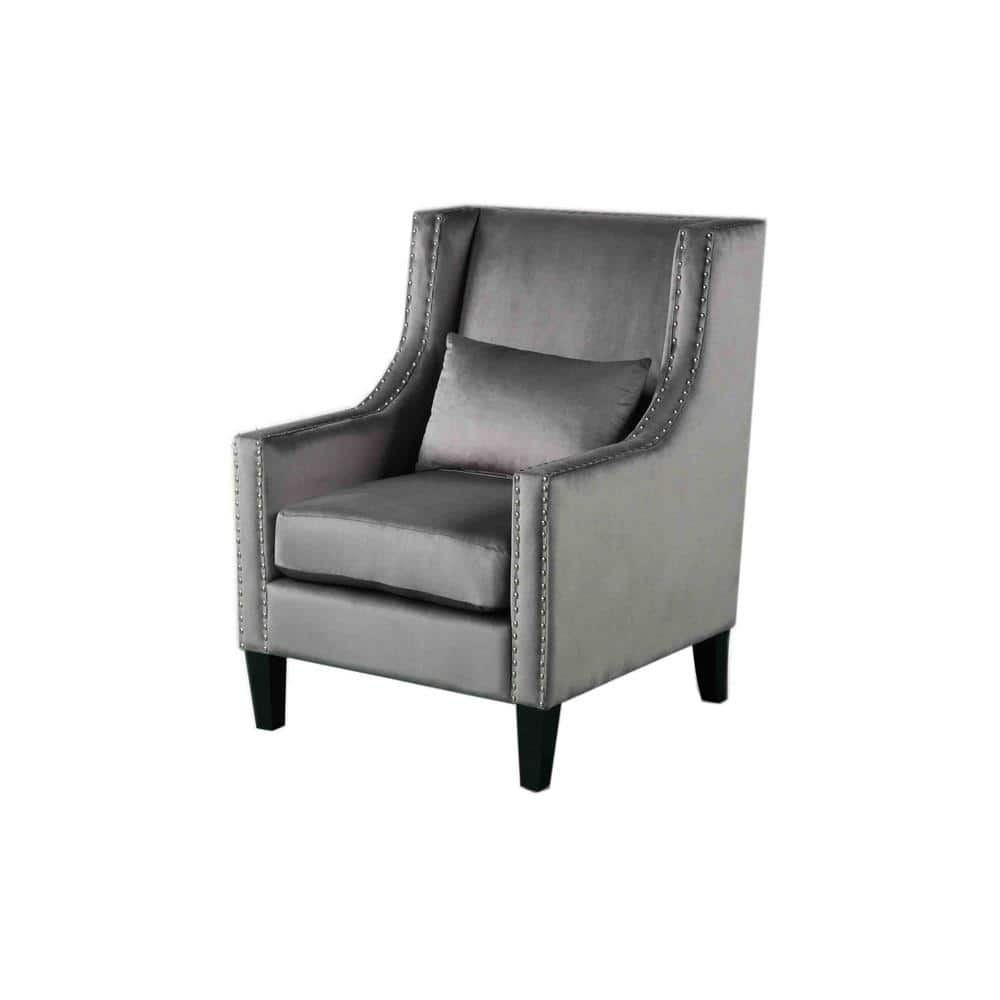Best Master Furniture Glenn 20" Transitional Velvet Arm Chair in Gray