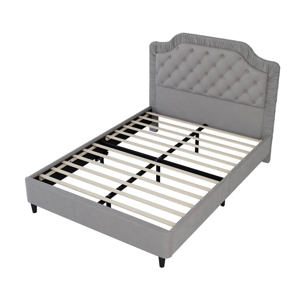 Gray Velvet Full Size Upholstered Bed with Tufted Headboard