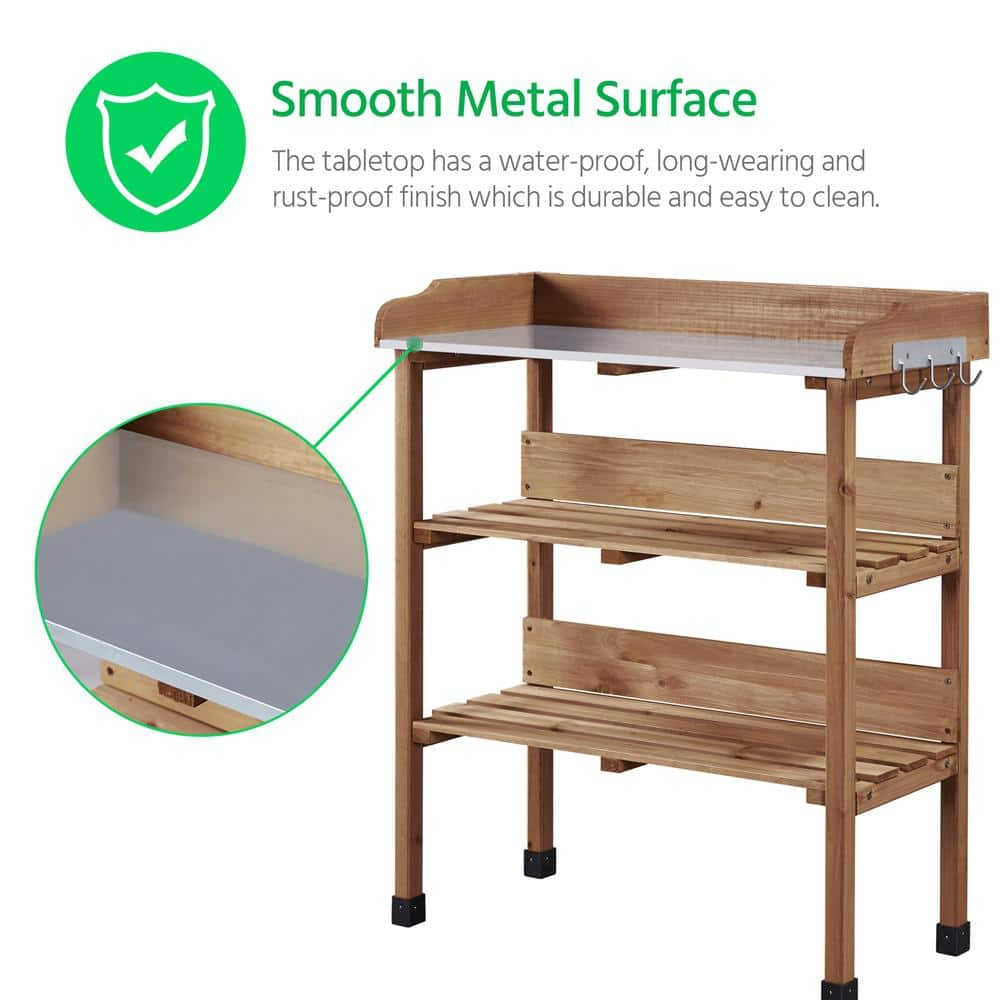 35.5 in. H Outdoor Potting Bench Table with Storage Shelf Fir Garden Wooden Potting Station