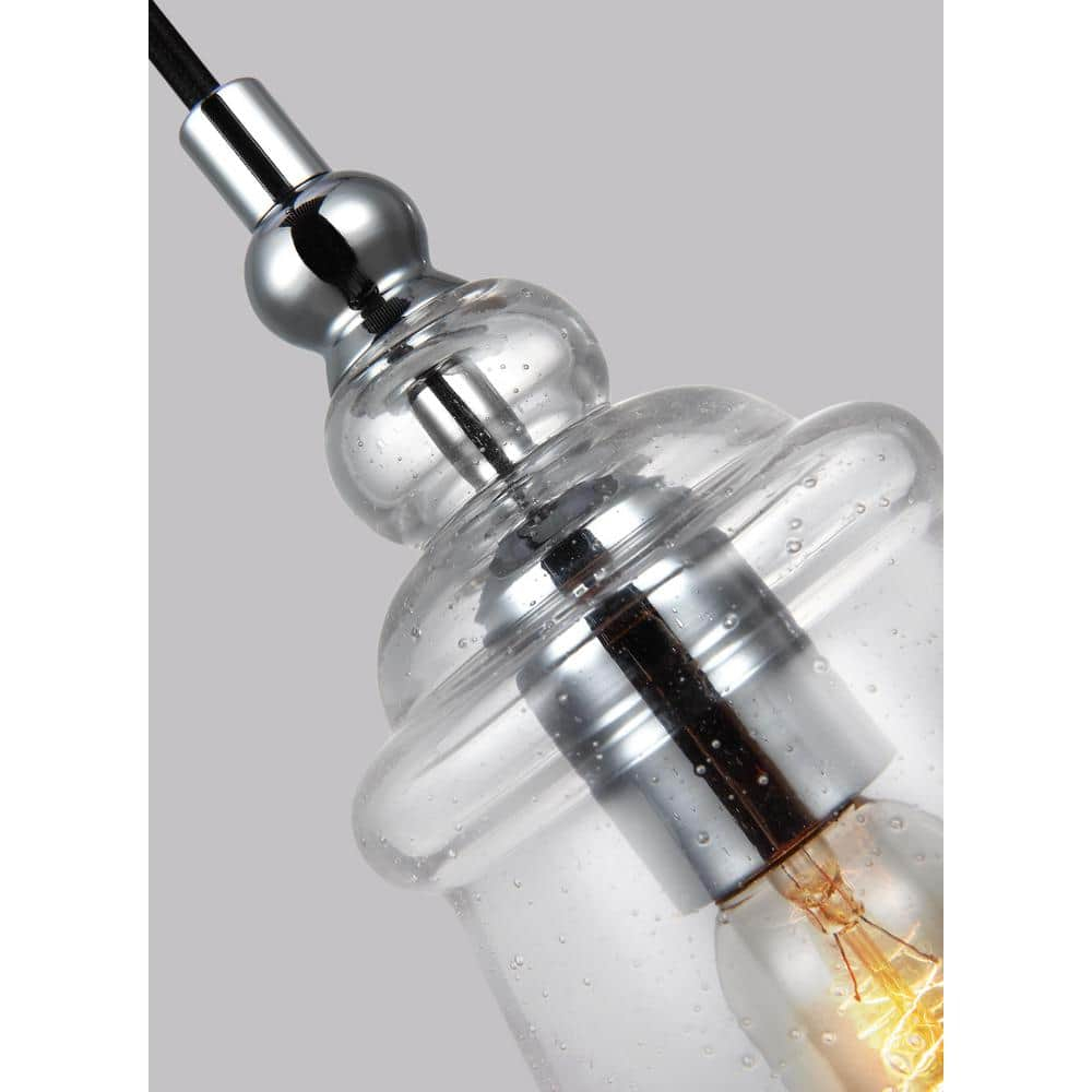 Loras Chrome Finish Mini Pendant with Clear Seeded Glass