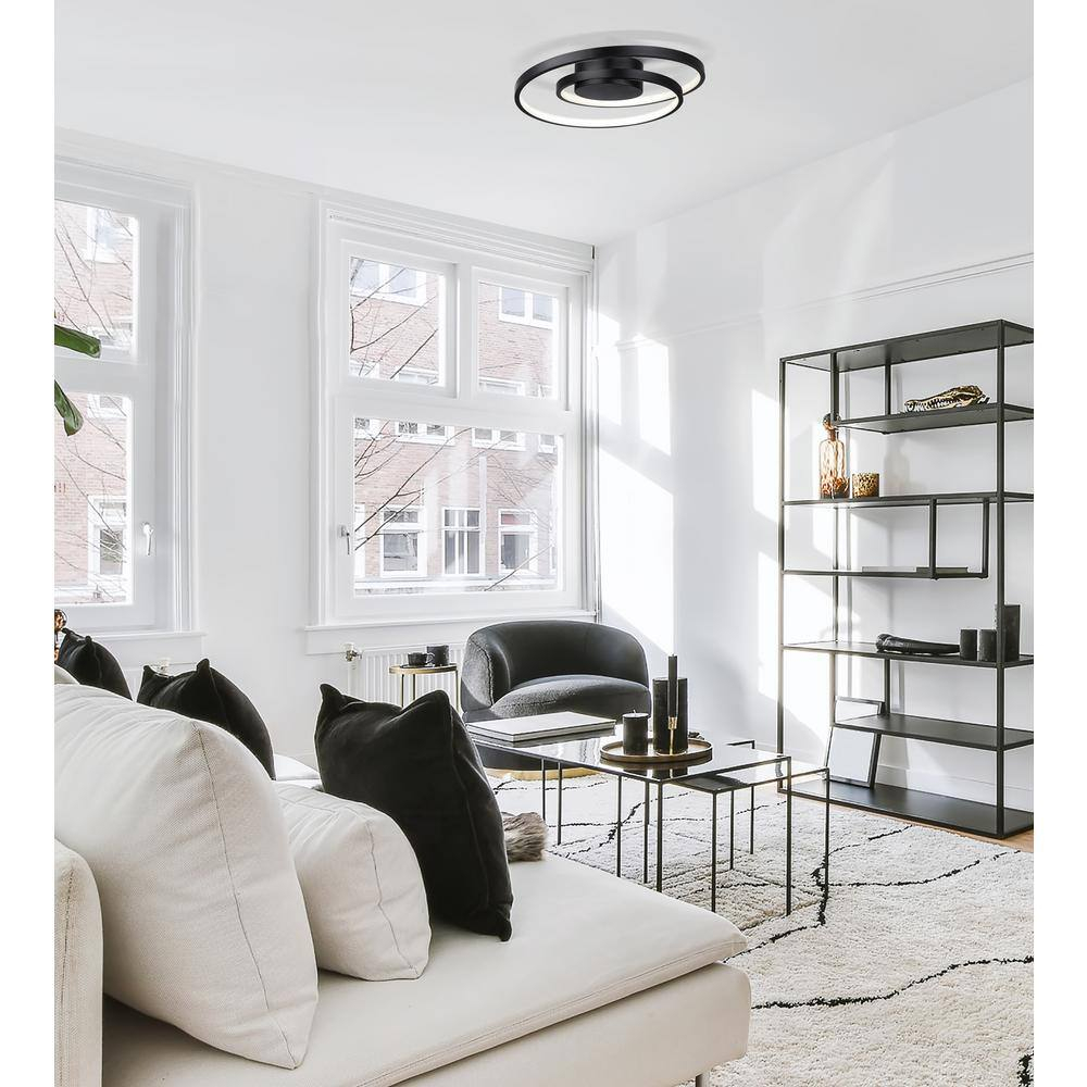 Canarm LIVANA 16-Inch LED Flush Mount, Matte Black, Dimmable, 25W Integrated LED, 1050 Lumens, 3000K, Modern Design