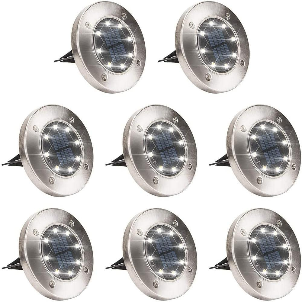 Solar Lights Outdoor, Solar Disk Lights 8 LED Waterproof Solar Lights Outdoor for Patio Pathway Garden Lawn Yard Driveway Deck Walkway - Warm White (8 Pack)