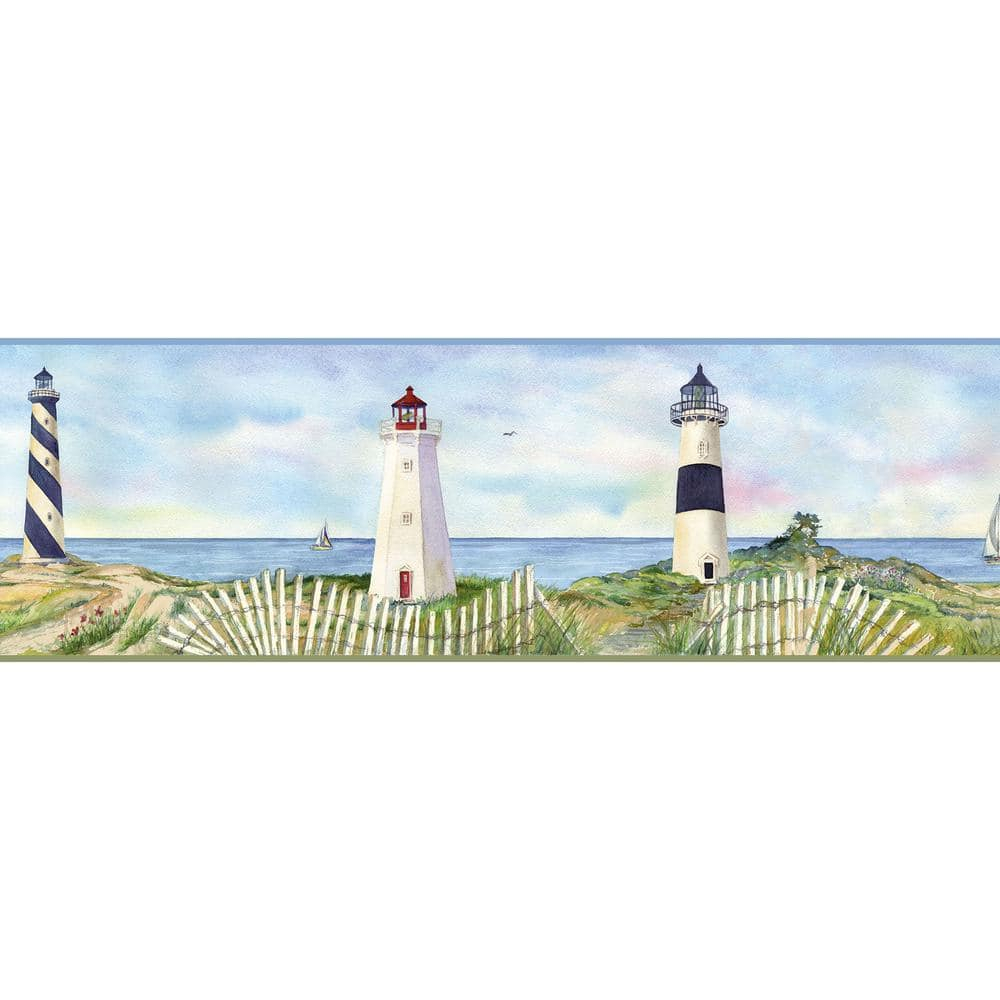 Eugene Light Blue Coastal Lighthouse Portrait Blue Wallpaper Border