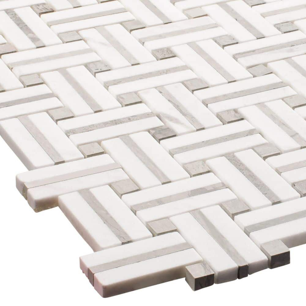 SAMPLE-Fabrique Muslin Grey 12" x 12" Stone Subway Basketweave Mosaic Tile