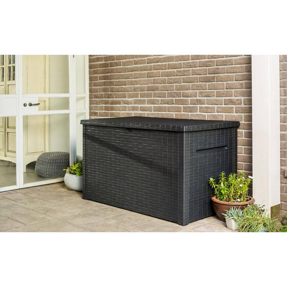 Java 230Gal Oversized Wicker-Resin Deck Box with Lockable Lid - Brown