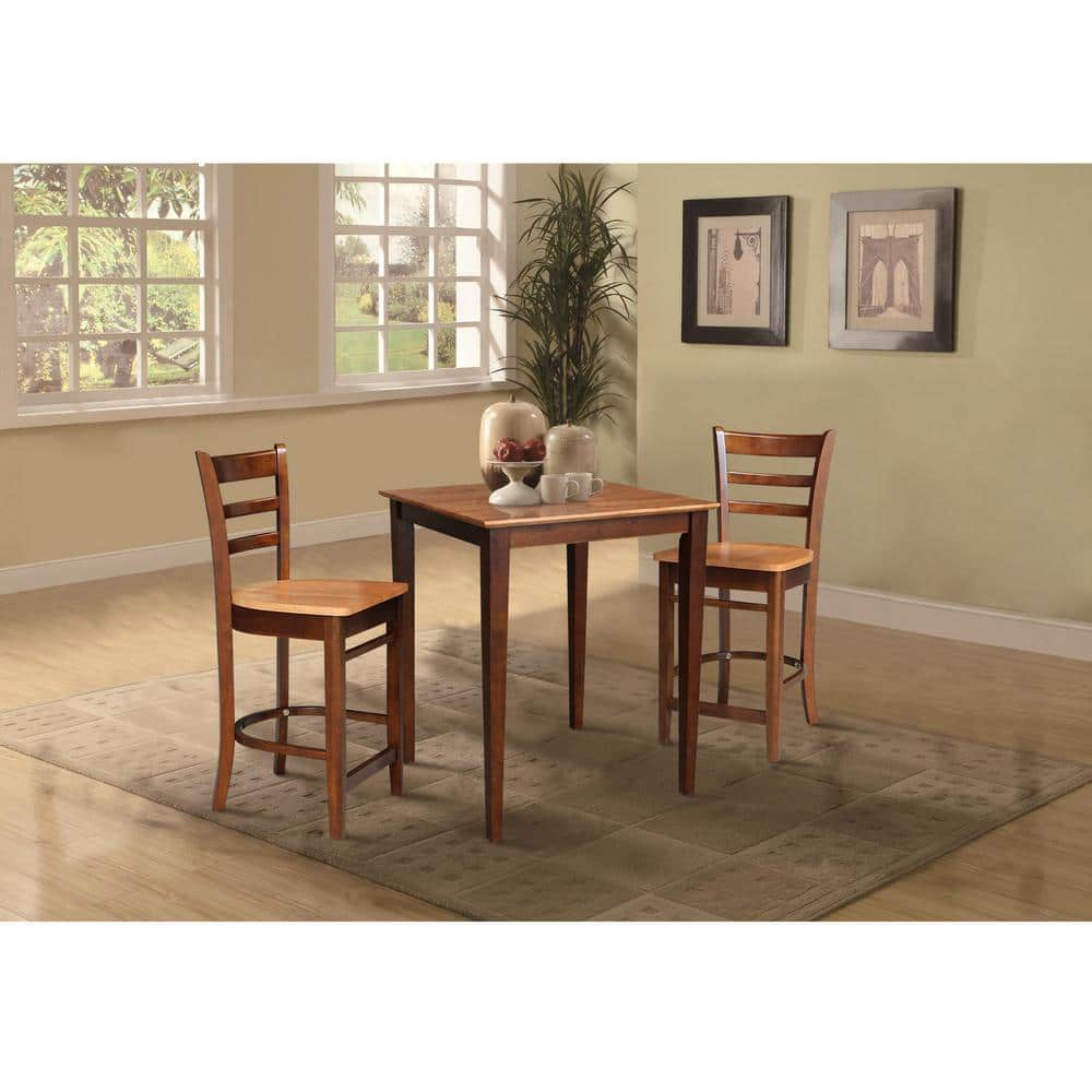 Cinnamon Espresso Solid Wood Counter Height Table with 2 Stools