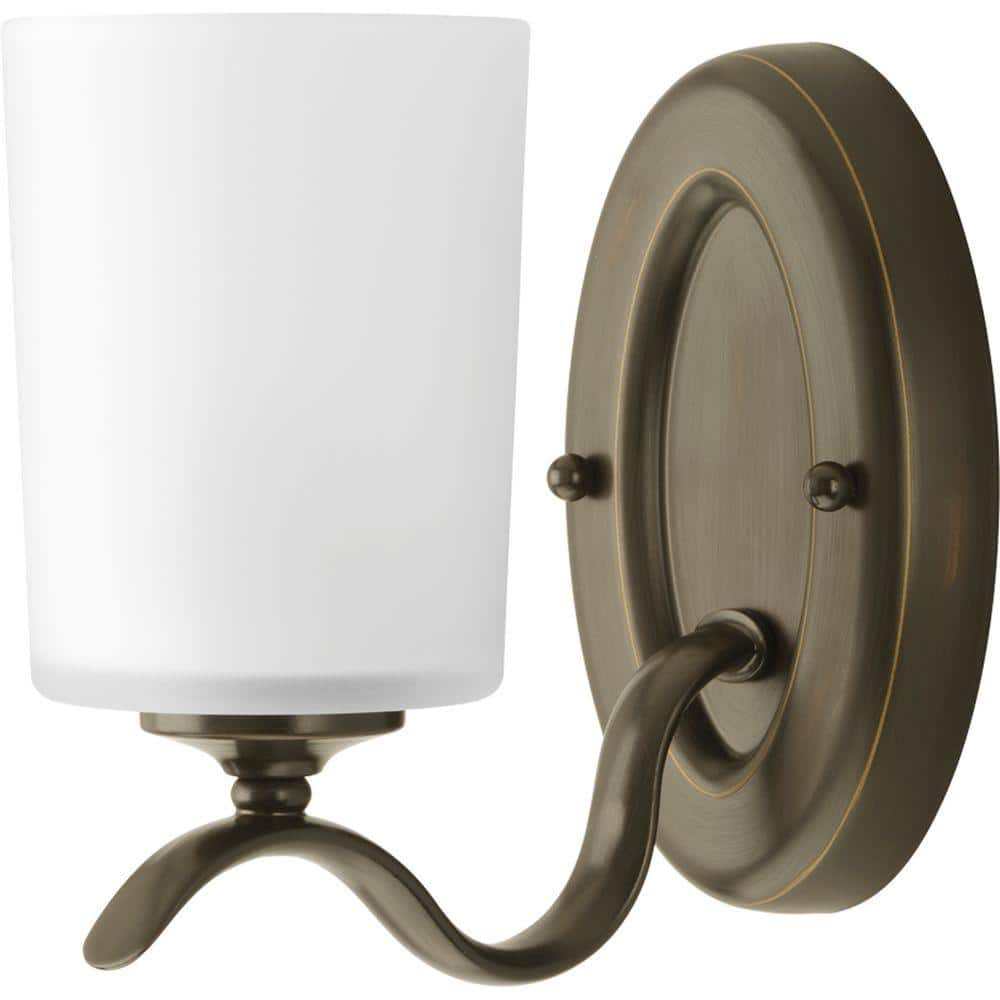 Progress Lighting, Inspire Collection, 1-Light Wall Sconce, Antique Bronze, Etched Glass Shade