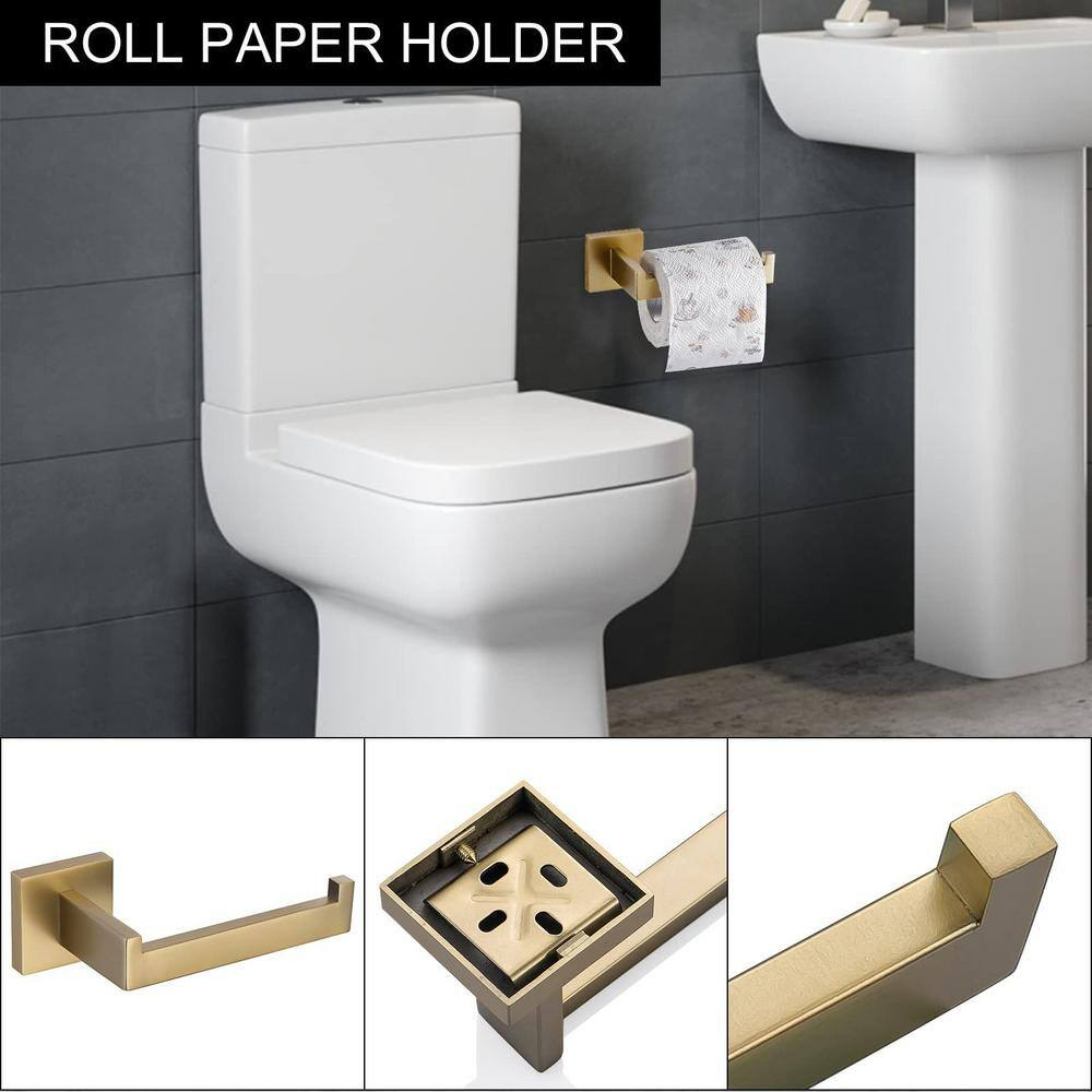 YACVCL 5 Pieces Brushed Gold Towel Bar Set Bathroom Hardware Set Towel Holder Set for Bathroom, 23.8 Inch Bathroom Accessories Set Stainless Steel Wall Mounted