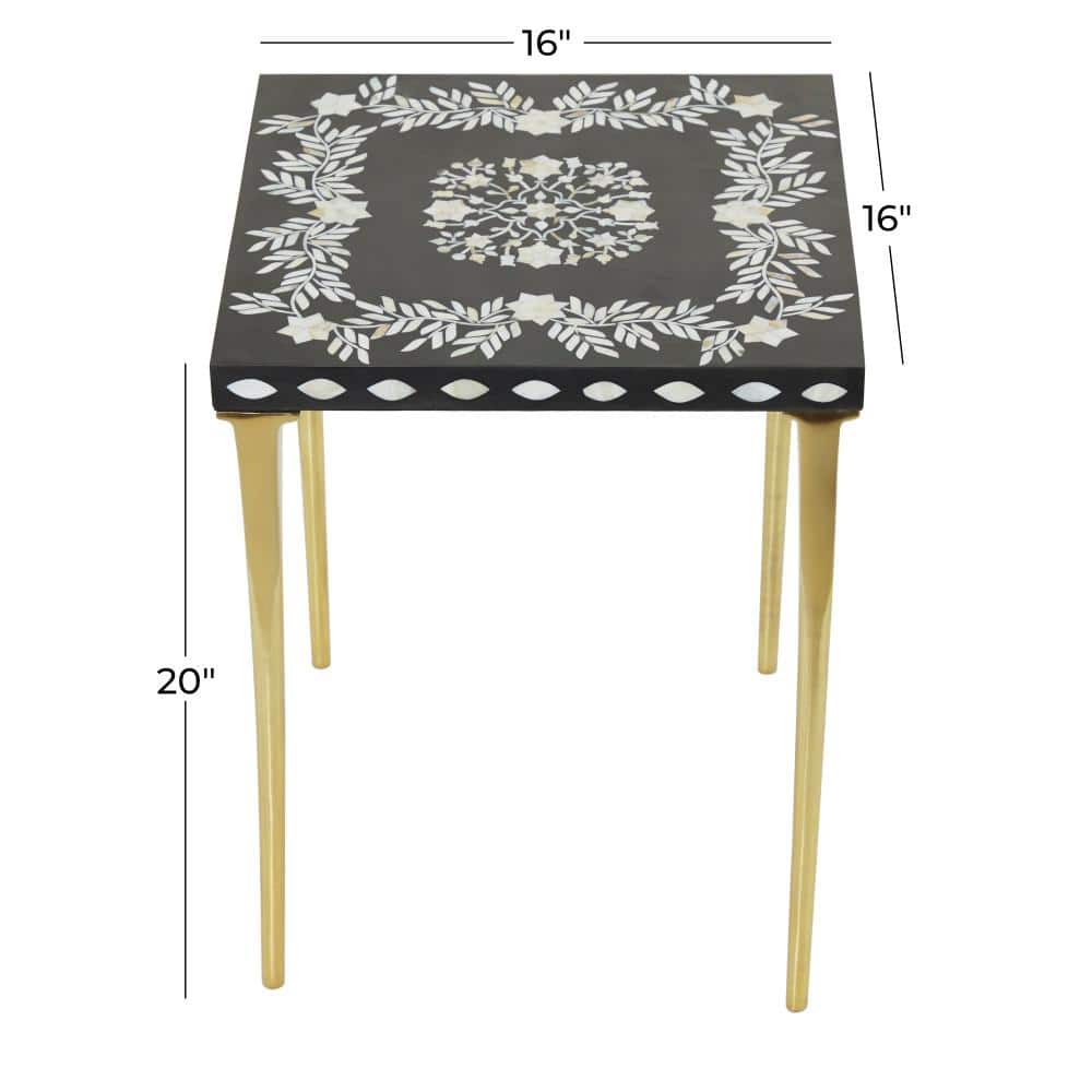 DecMode 20" x 16" Gold Wood Eclectic Accent Table