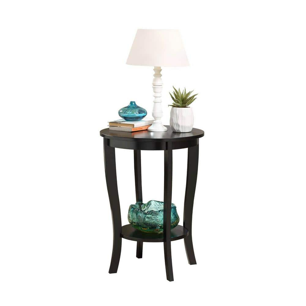 Heritage Elegance 24" Round Black Wood End Table with Shelf