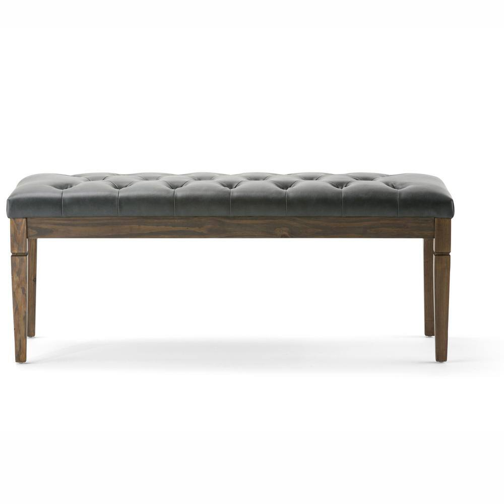 SIMPLIHOME Waverly 48 inch Wide Traditional Rectangle Tufted Ottoman Bench in Slate Grey Vegan Faux Leather, Assembled, For the Living Room and Bedroom