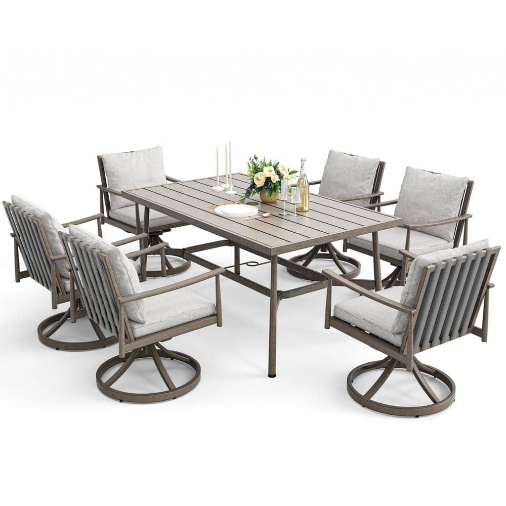 Gray Aluminum 7-Piece Outdoor Dining Set with Cushions