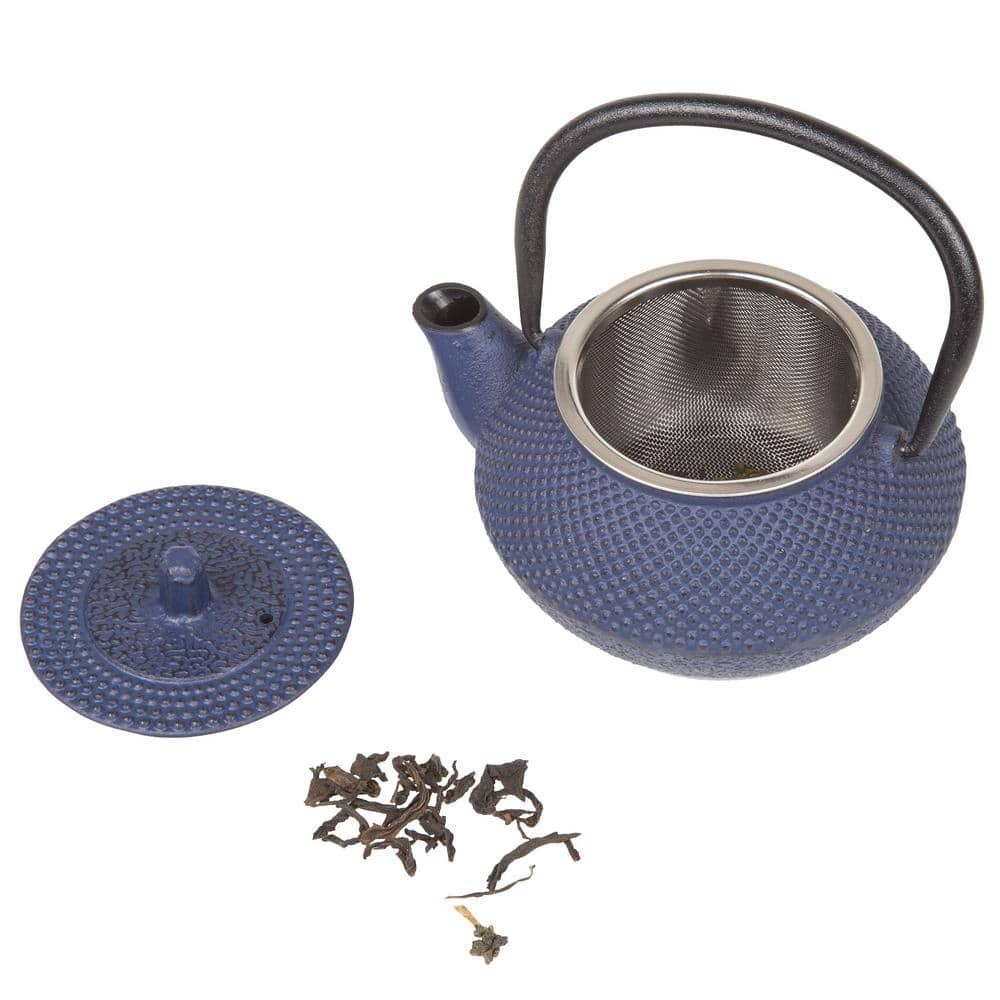 Creative Home Kyusu 10 Oz Blue Cast Iron Teapot with Removable Infuser